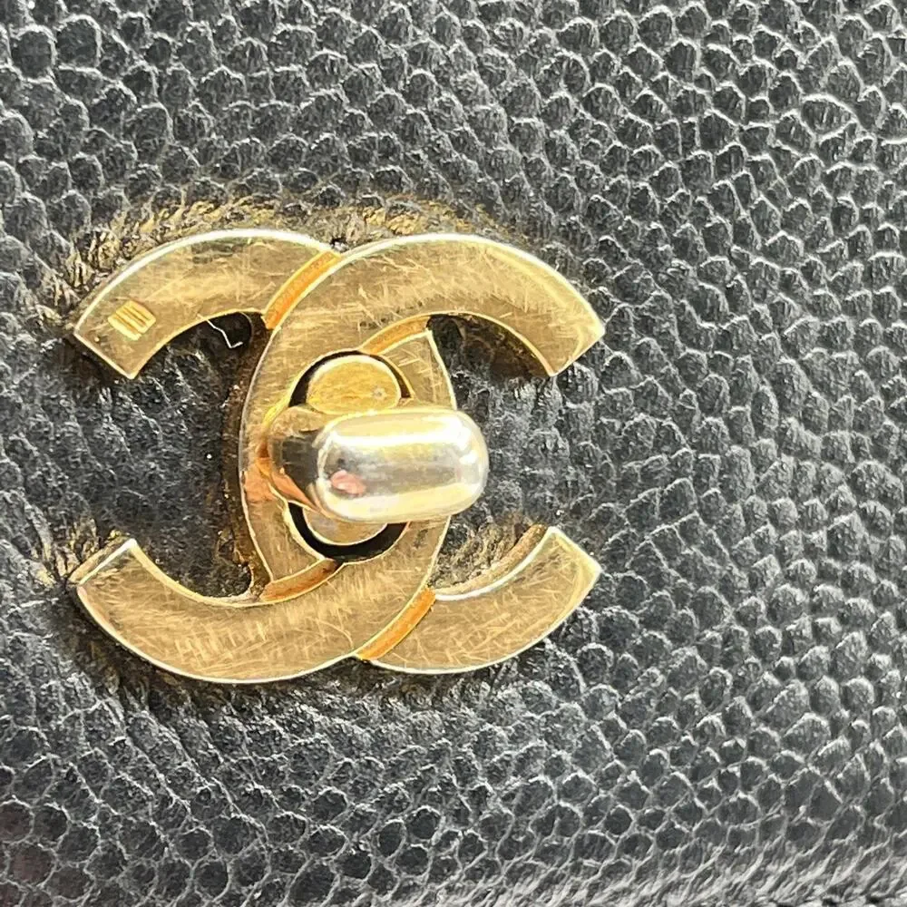 Vintage Chanel Black Caviar Leather Bag with Gold-Tone Hardware AS IS USED RARE
